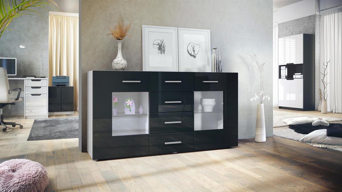 SIDEBOARD Noah Schwarz Hochglanz - Schwarz Hochglanz, Holzwerkstoff (139/72/35cm) - Vladon