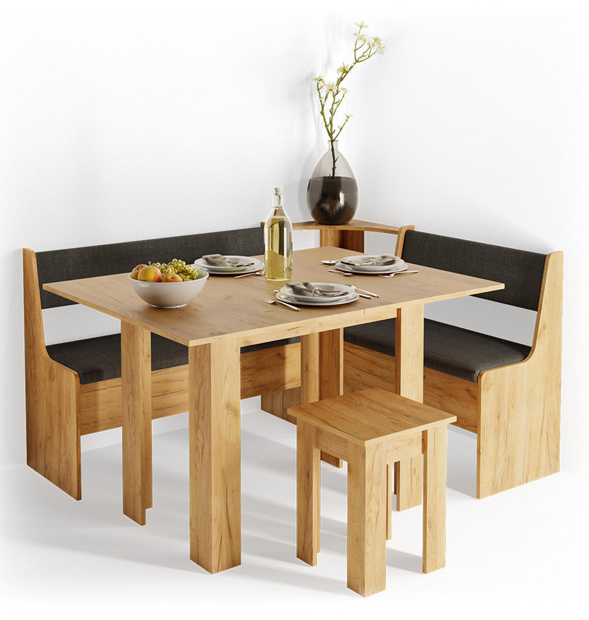 ECKBANKGRUPPE Roman Goldkraft Eiche 150 x 41.5 cm mit Tisch - Anthrazit/Eiche Wotan, Holzwerkstoff (150/80/120cm) - Vicco
