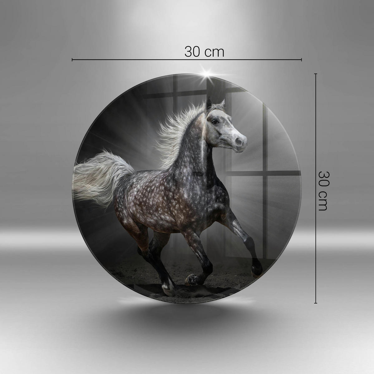 GLASPLATTE Ø 30 cm Pferd im Galopp - Blaugrau, Glas (30/30cm) - Wallfluent