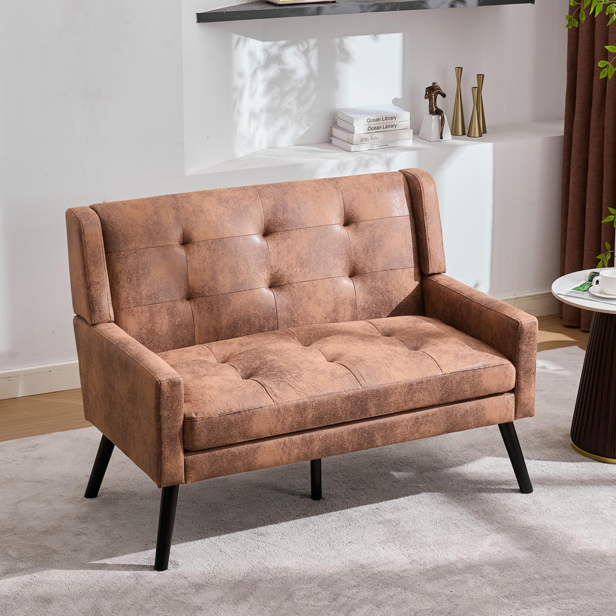 SITZBANK 2-Sitzer Suedevlies-Polster mit Knopfheftung, Massivholzbeinen 119/75/88 cm Dunkelbraun - Dunkelbraun, Textil (75/88/119cm) - Redom