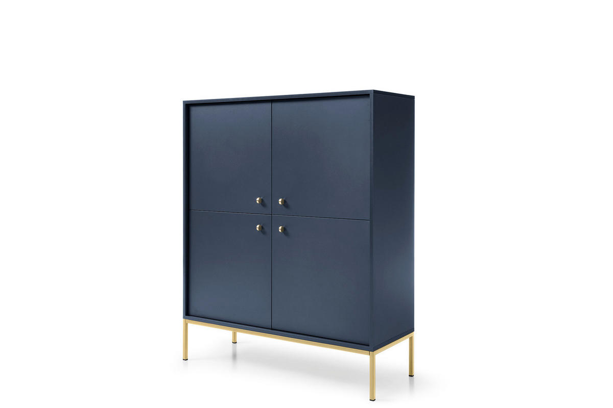 HIGHBOARD Molly Dunkelblau, Goldene Beine, Hochkommode - Goldfarben/Dunkelblau, Holzwerkstoff/Metall (104/125/39cm) - Bettso