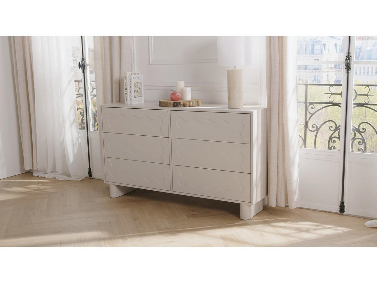 NIEDRIGE Kommode - 140cm x 38cm - MDF - beige - ANEZA - Beige, Holz (140/80/38cm) - Vente-Unique