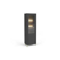 VITRINE MONI 03 in Schwarz / Eiche Whiskey matt 60/168/40 cm mit LED - Schwarz, Holzwerkstoff (60/169/40cm) - Deine Möbel 24