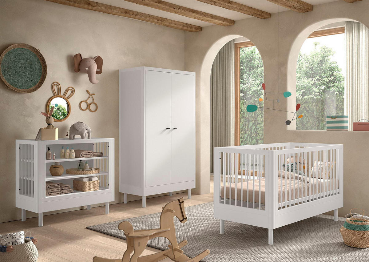 BABYBETT SET 70x140 Keeley Buche Weiß Holz Regal Komfort Stabil - Weiß, Holz (55/190/100cm) - 58aufmkessel