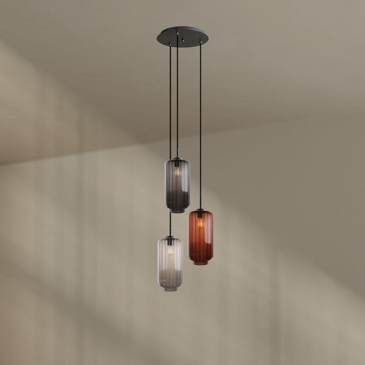 GALERIELEUCHTE Velo 3-flammig Mehrfarbig Ø 18cm - Multicolor/Schwarz, Glas (18/18/33cm) - s.luce