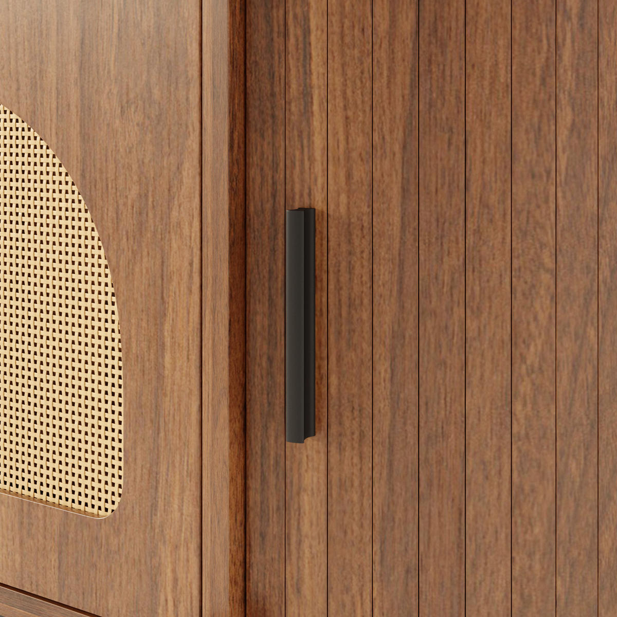TV SKŘÍŇ v dekoru dřeva Oválná TV skříňka s ratanem a posuvnými dvířky, B200/T40/H49,5cm - černá/hnědá, kov/kompozitní dřevo (200/49.5/40cm) - STILVORA