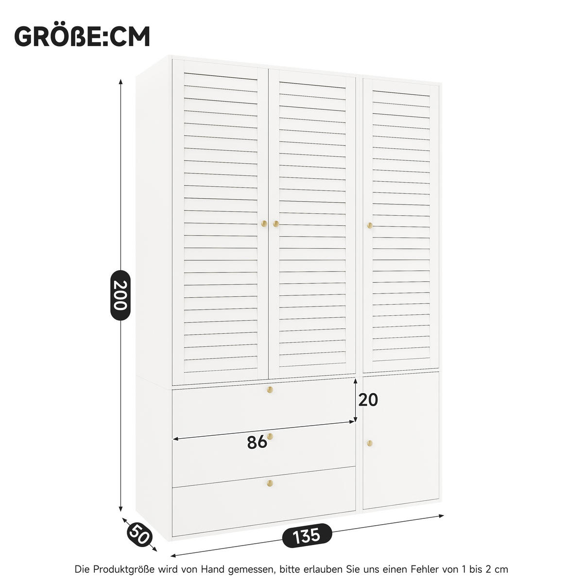 KLEIDERSCHRANK Weiß 3 Lamellentüren 3 Schubladen 2 Kleiderstangen Hosenhalter - Weiß, Holzwerkstoff (135/200/50cm) - Urban Meuble