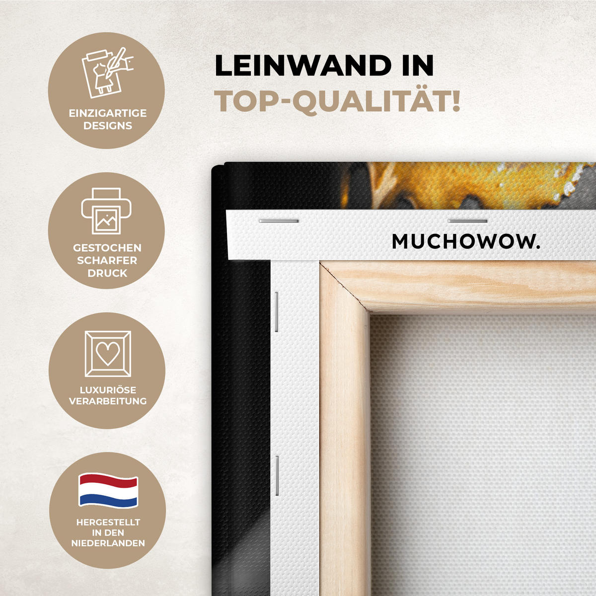 LEINWANDBILD Frau - Schwarz - Gold - Gesicht - Lippen 40x30 cm - Goldfarben, Textil (40/30cm) - MuchoWow