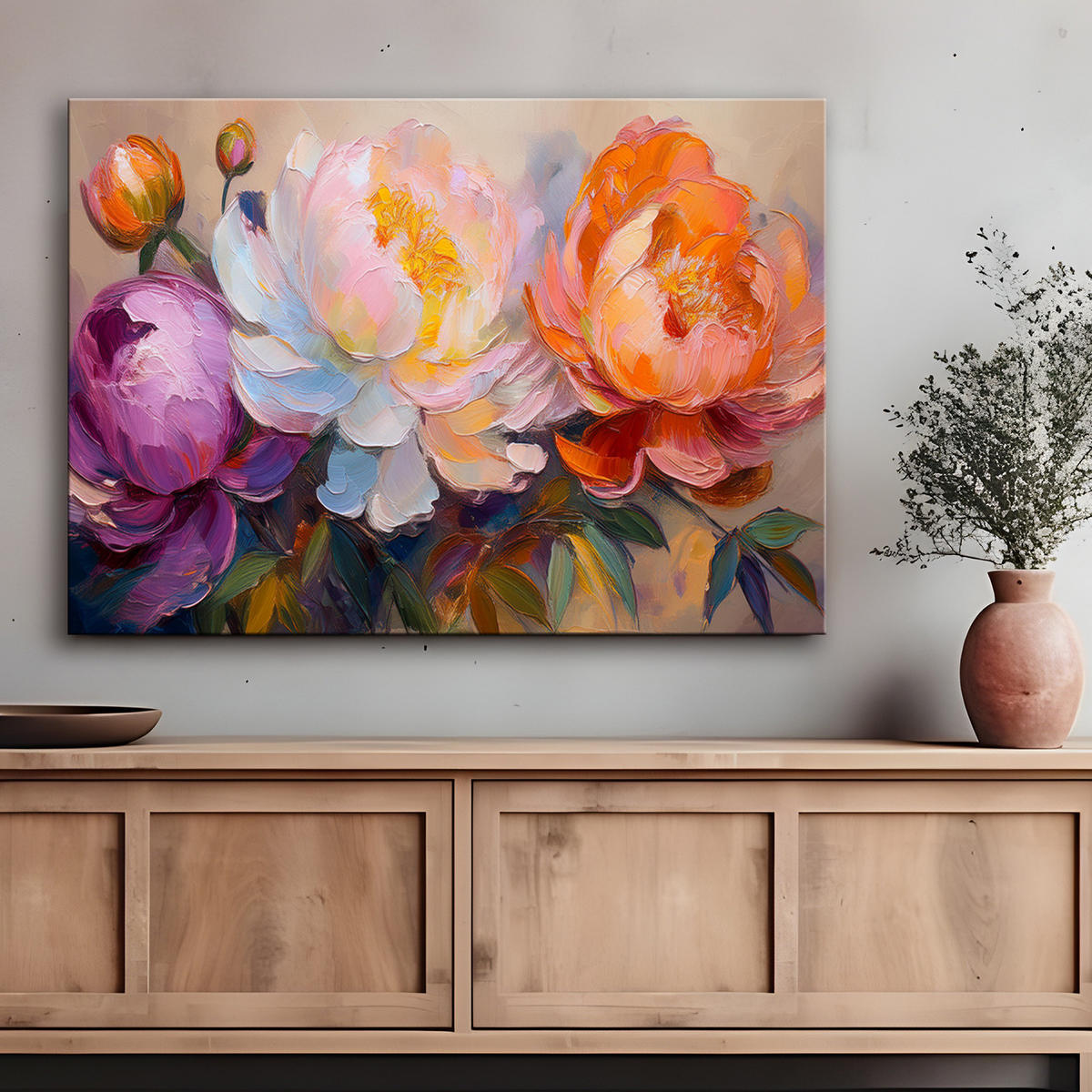 WANDBILD pfingstrosen blühen bunte pflanzen - Multicolor, Textil (60/40cm) - Feeby