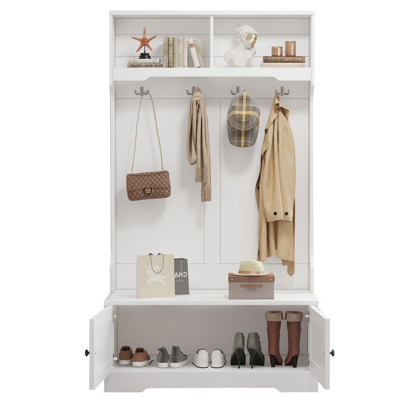 GARDEROBEN-SET mit Sitzbank und Stauraum 75x33x180 cm - Weiß, Holzwerkstoff (47/183/101.5cm) - Fuleadture