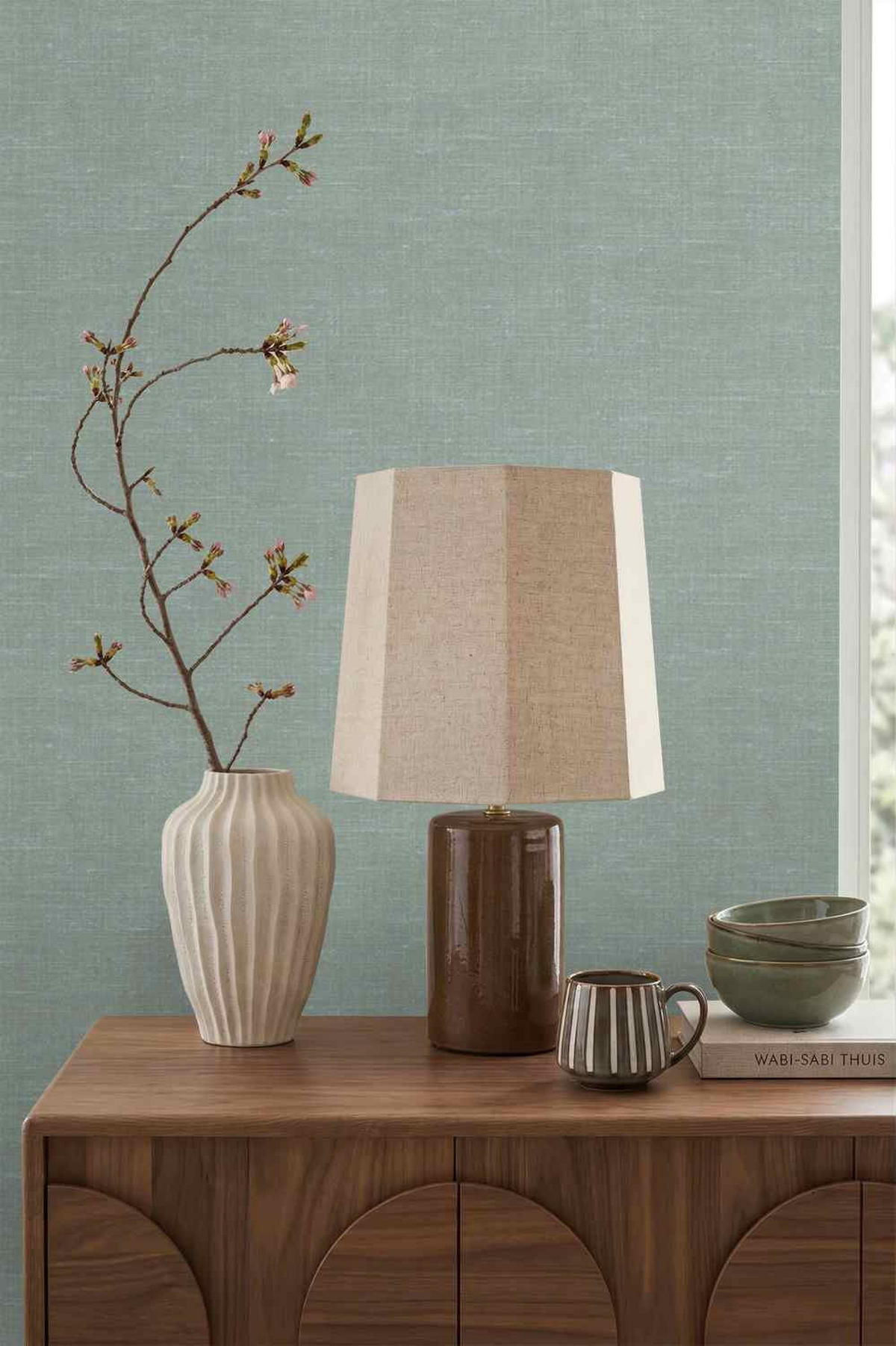 TAPETE Leinen-Optik 53 cm x 10.05 m - Grün, Papier (53/1000cm) - Origin Wallcoverings