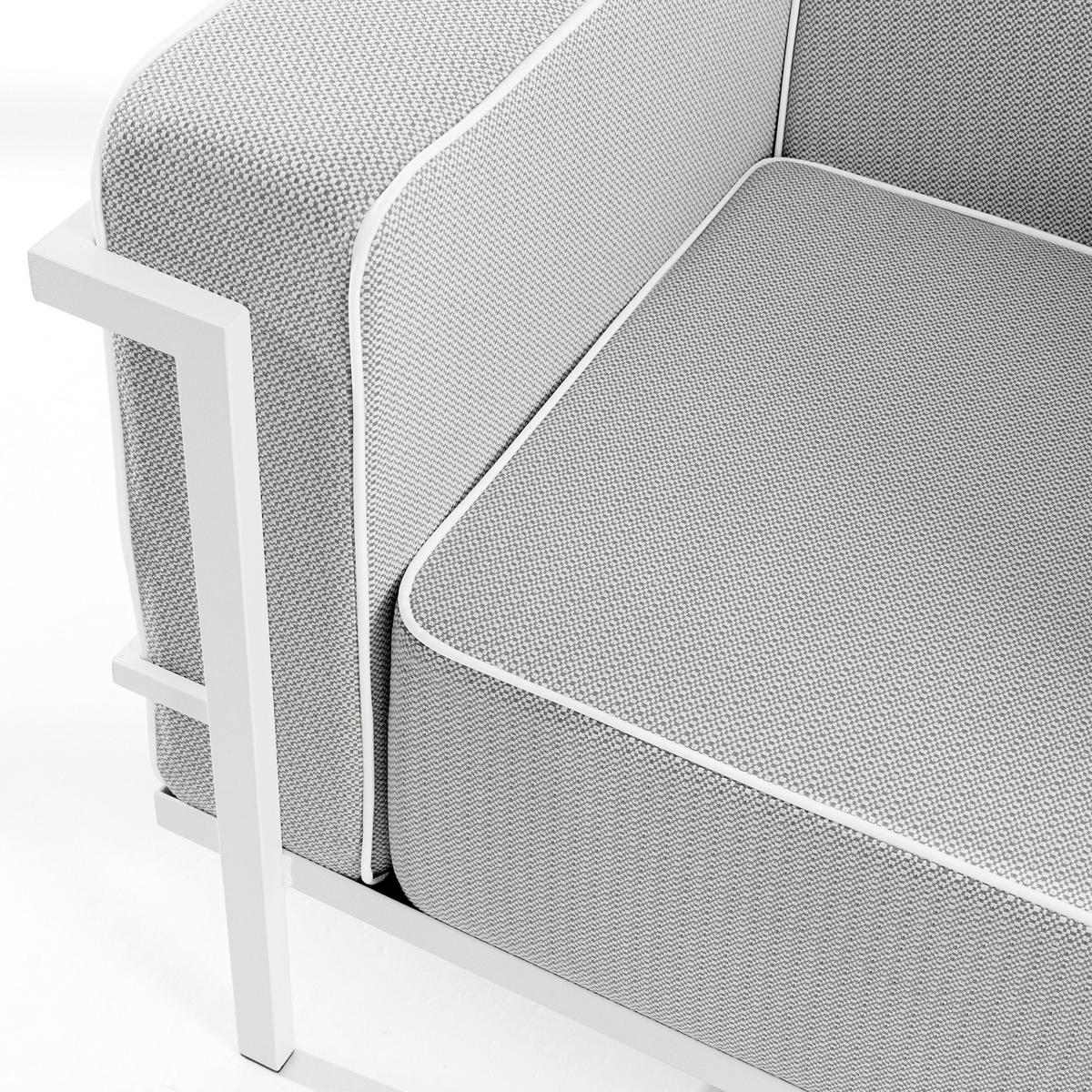 GARTENSOFA TRIGLO 3-Personen, Stahlrahmen, Modern, Weiß - Dunkelgrau/Weiß, Textil/Metall (229/70/69cm) - KONSIMO®