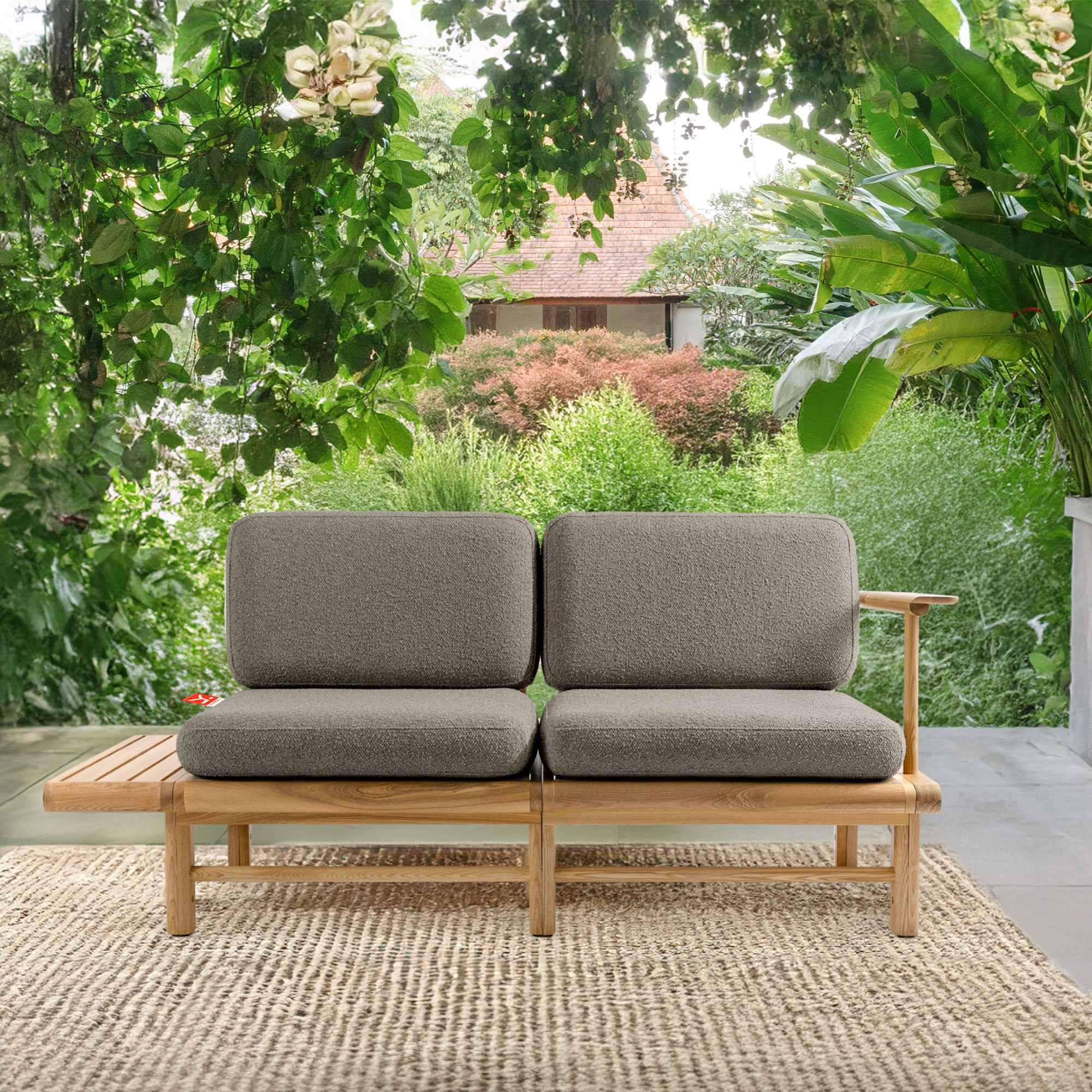 GARTENSOFA ATREDA 2-Sitzer, mit Ablage - Grau, Holz/Textil (175/74/80cm) - KONSIMO®