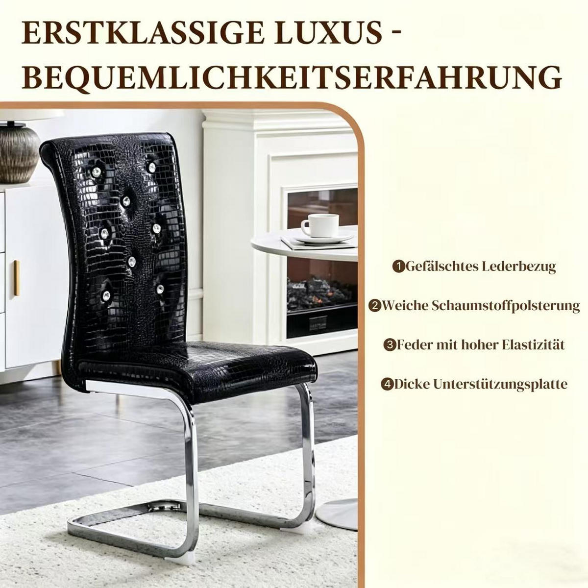 SCHWINGSTUHL DE-36793 2er-Set mit Krokodil-Prägung und Kristallknopf-Details Schwarz - Schwarz, Metall (41/101.5/57cm) - ComfortXL