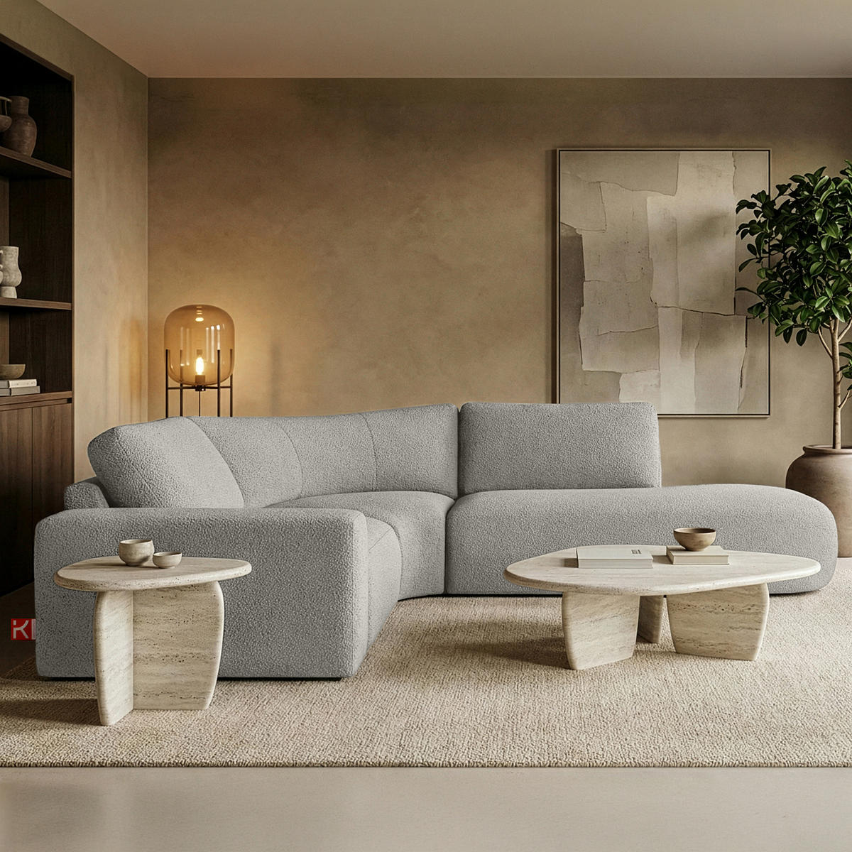 ECKSOFA RECHTS ZUCCO, Hellaschgrau - Hellgrau, Holz/Holzwerkstoff (224/293cm) - KONSIMO®
