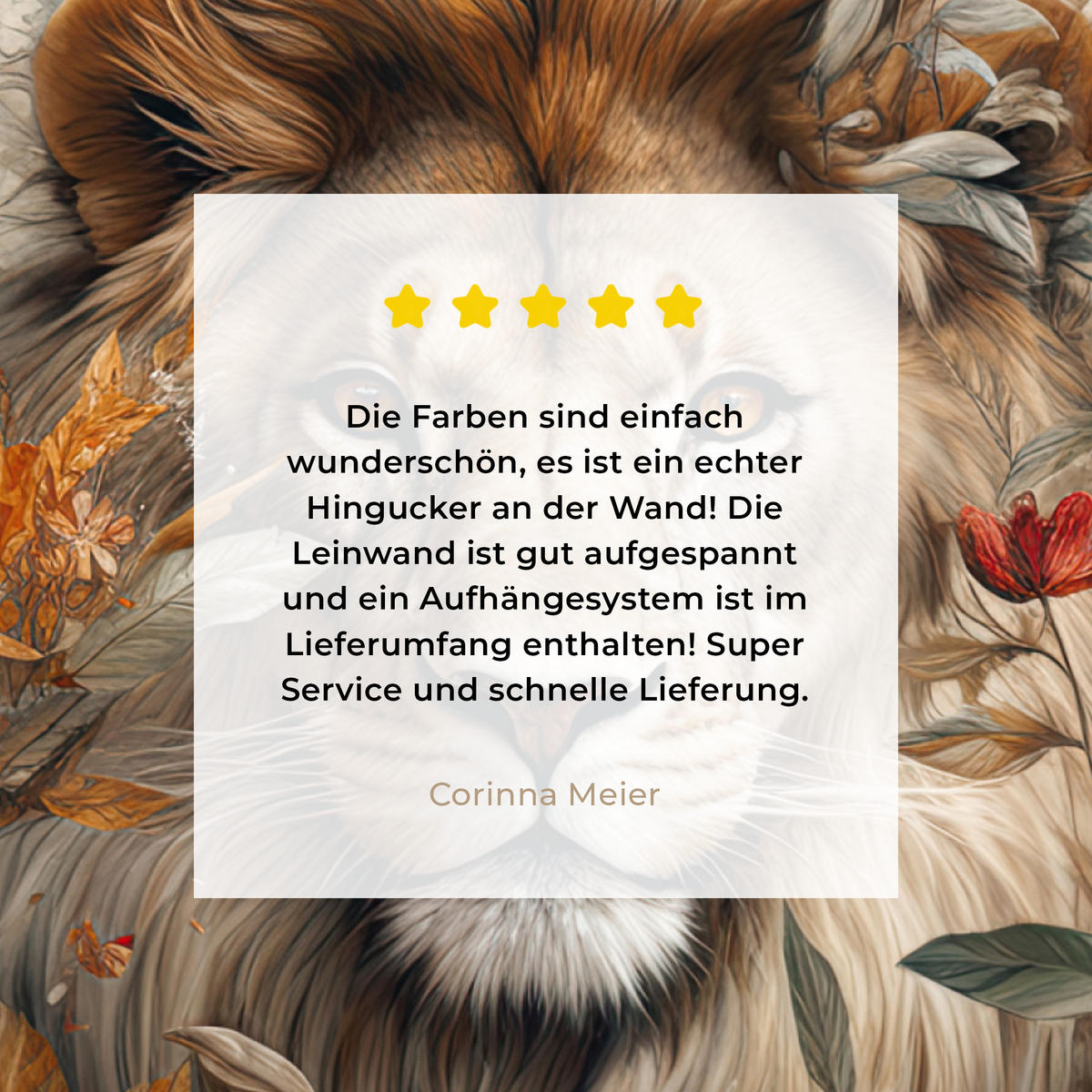 LEINWANDBILD Löwe - Wildtiere - Pflanzen - Natur - Blumen 20x20 cm - Beige, Textil (20/20cm) - MuchoWow