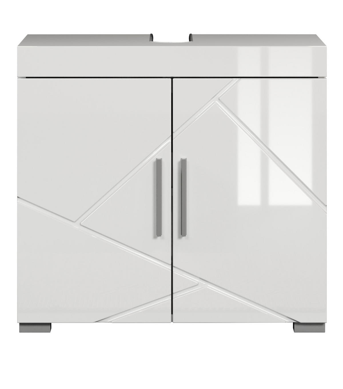 WASCHBECKENUNTERSCHRANK weiß Hochglanz 60 cm, Badschrank 2-türig - Weiß Hochglanz/Alufarben, Holzwerkstoff/Kunststoff (60/56/34cm) - Top.Furn