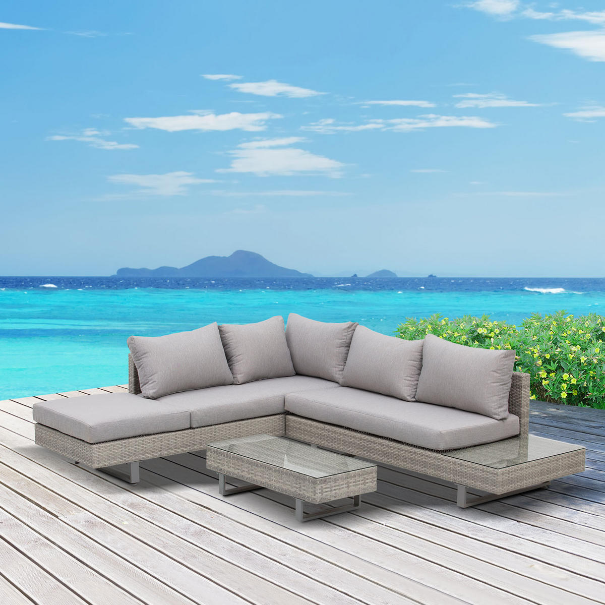 GARTENLOUNGE DE-13723 5‑Sitzer mit Glastisch Grau - Grau, Kunststoff/Metall - ComfortXL