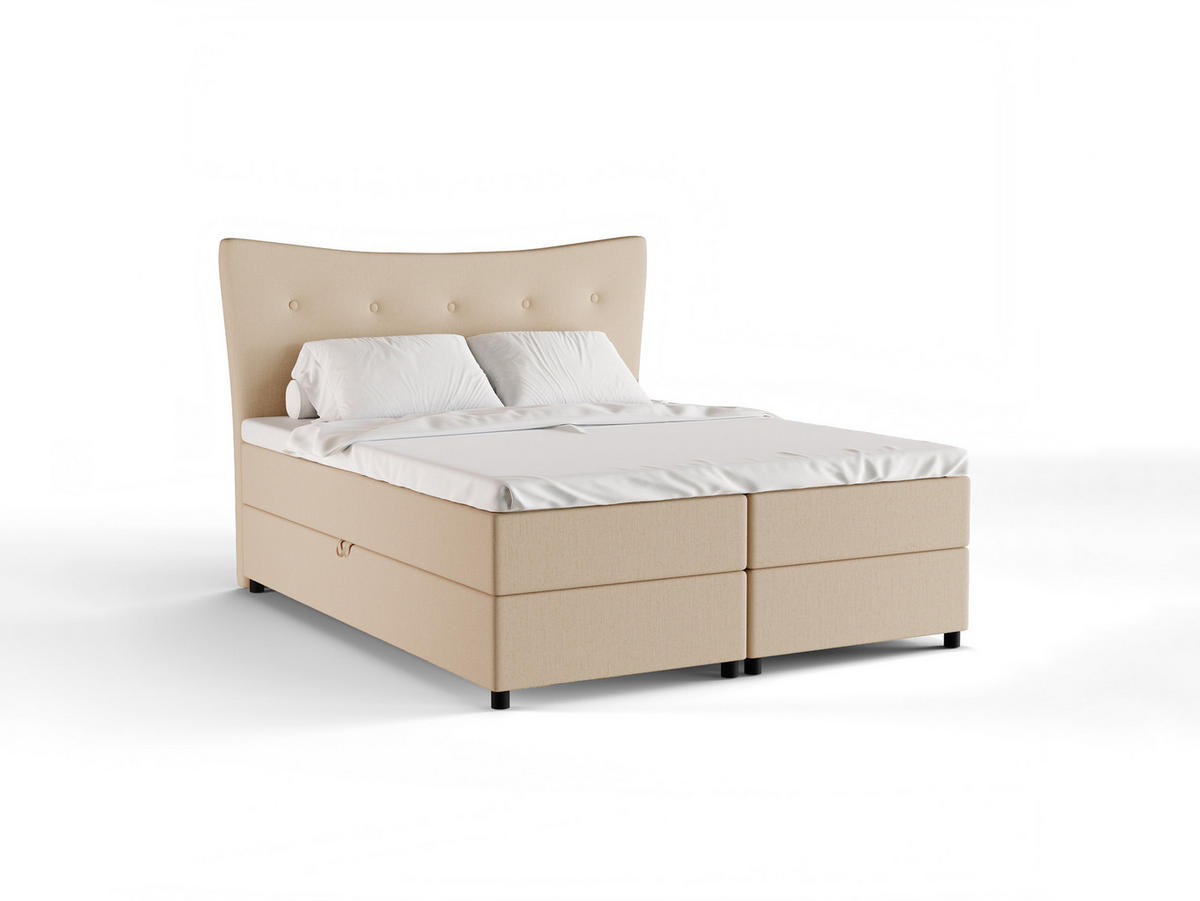 BOXBETT Nevada 160 x 200 cm Doppelbett mit hochwertiger Bonell-Matratze und Topper - beige - Beige, Holz (160/200cm) - Panda Möbel