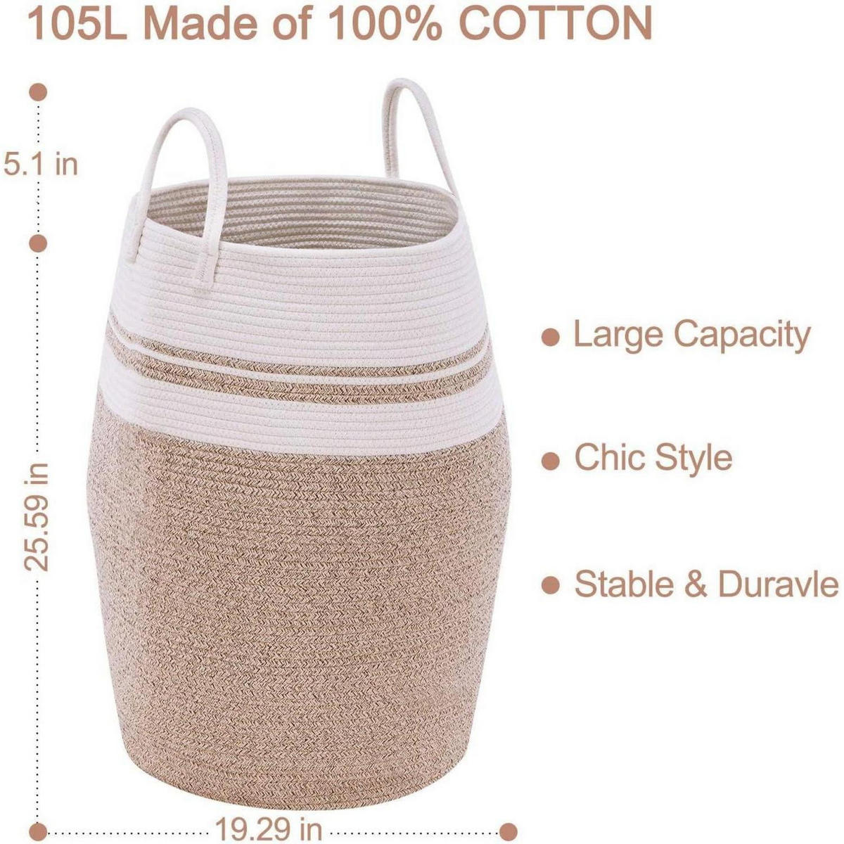 WÄSCHEKORB geflochten Baumwolle Braun Streifen 105L - Multicolor, Textil (38/50/38cm)