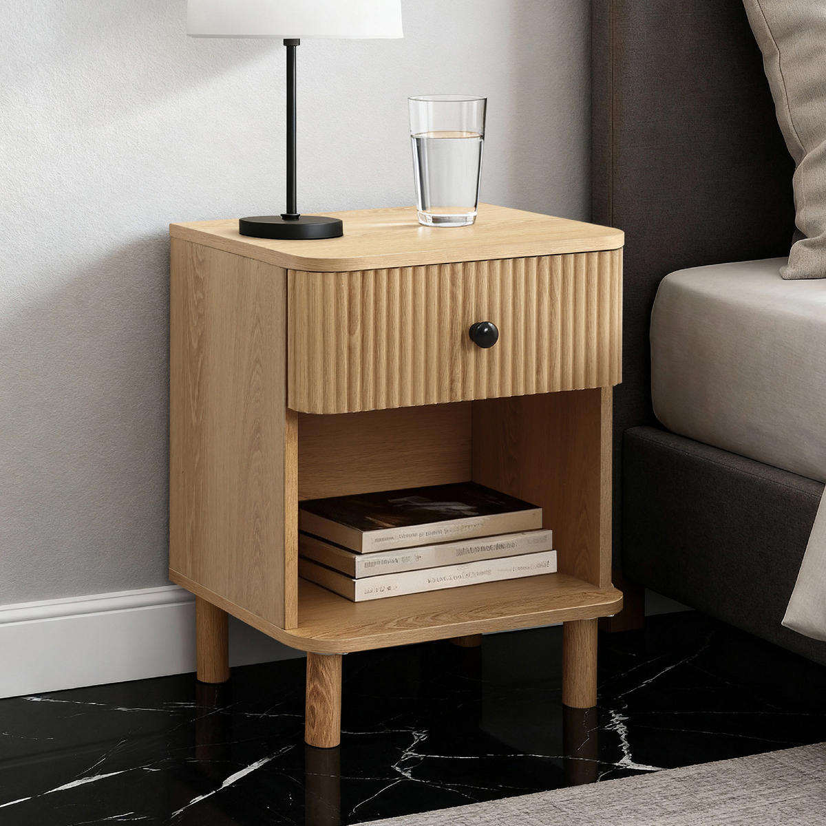 NACHTTISCH Modern mit einer Schublade und offenem Stauraum, Holzoptik | B40 x T30 x H53 cm - Braun, Holzwerkstoff (40/53/30cm) - Hometopia