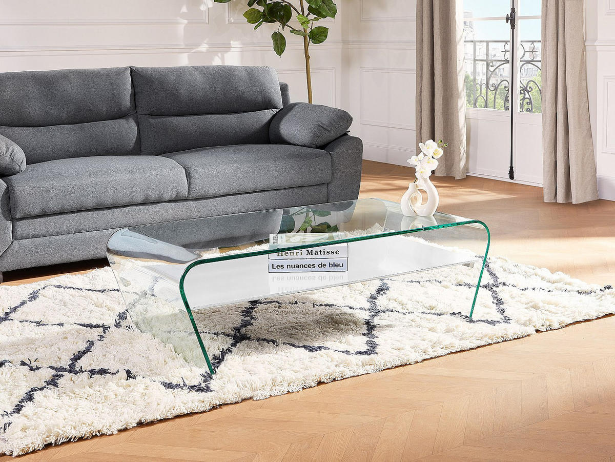 COUCHTISCH mit Ablage - mit Ablage - Weiß - KELLY - Transparent, Glas (120/60/37cm) - Vente-Unique