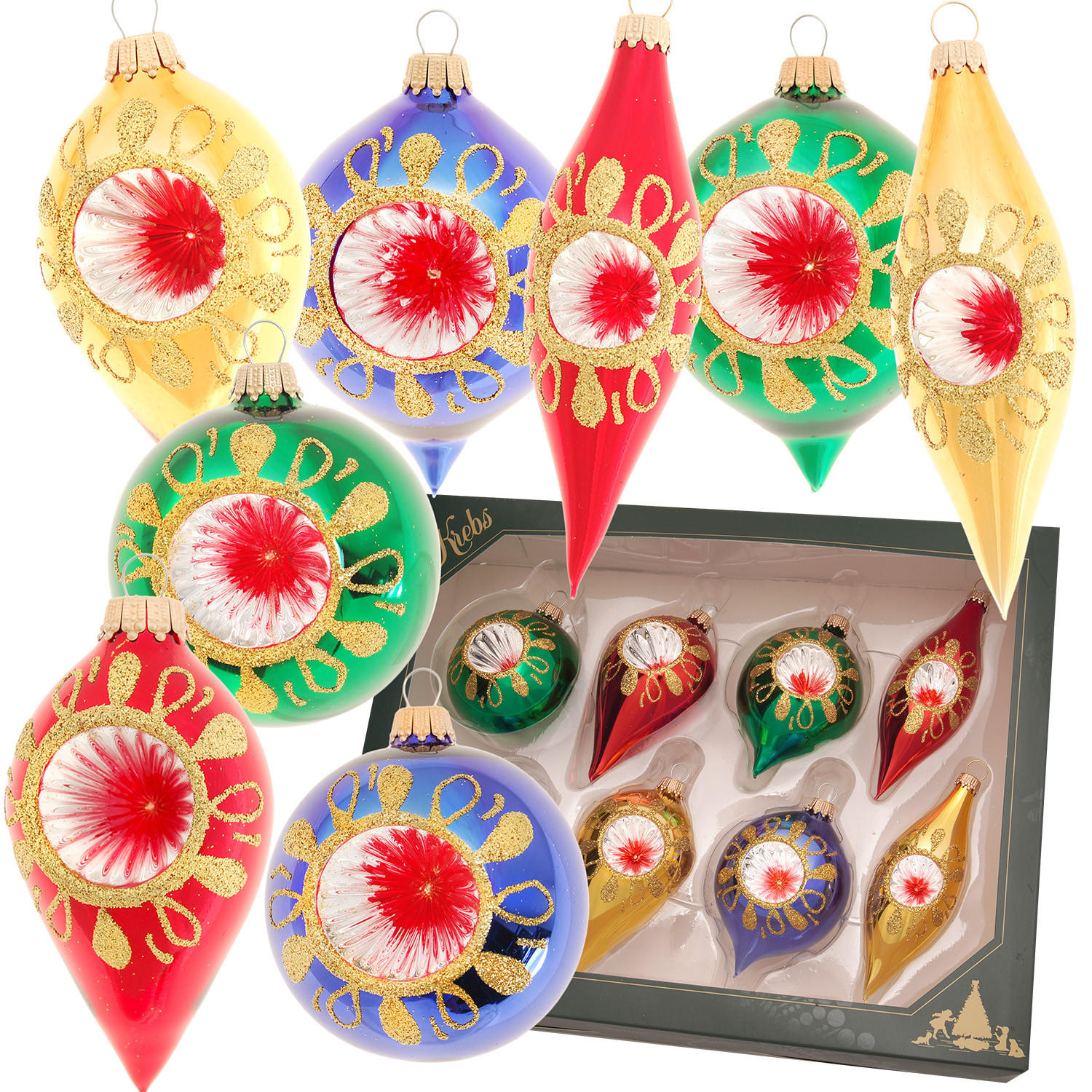 CHRISTBAUMKUGELN Reflexsortiment Mehrfarbig 7cm (Glas / 8 Stk.) - Multicolor, Glas (7/7/7cm) - Krebs Glas Lauscha