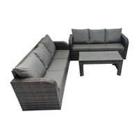 GARTENMÖBEL SET mit Sofa Polyrattan 6-Sitzer Dunkelgrau - Dunkelgrau/Grau, Glas/Kunststoff - Fimous