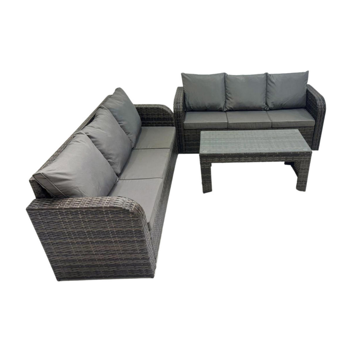 GARTENMÖBEL SET mit Sofa Polyrattan 6-Sitzer Dunkelgrau - Dunkelgrau/Grau, Glas/Kunststoff - Fimous