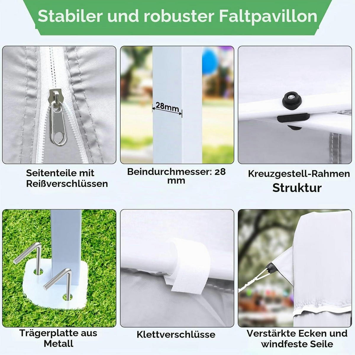 PAVILLON 3x6 m Wasserdicht Höhenverstellbar mit 6 Seitenteilen Weiß - Weiß, Textil (300/270/600cm)