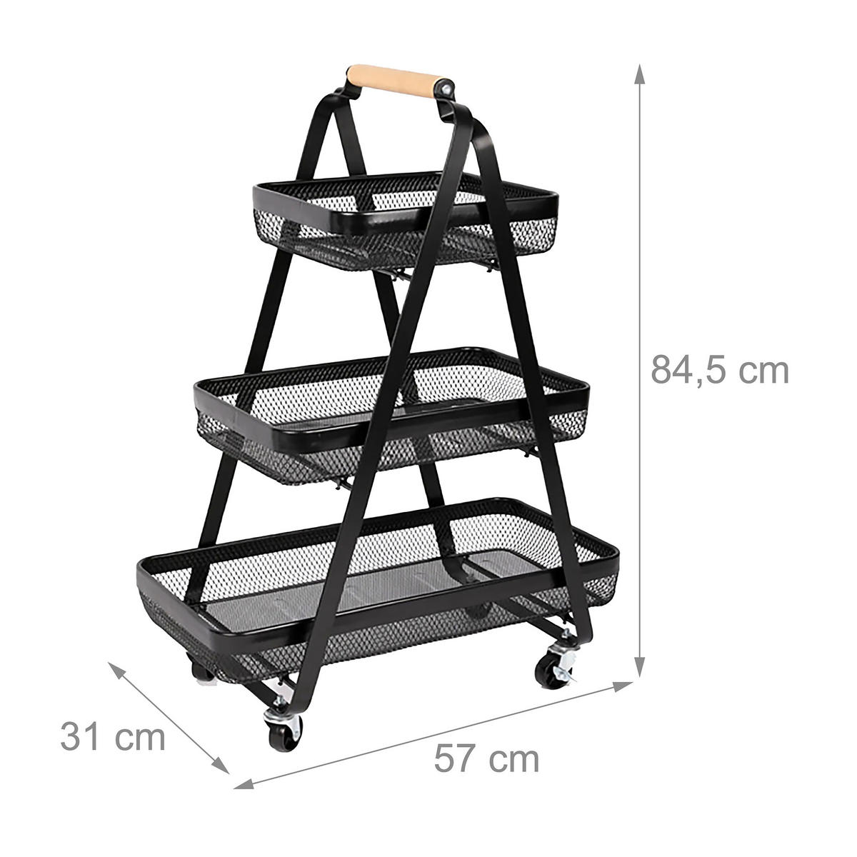 ROLLWAGEN - Schwarz, Holz/Metall (57/84.5/31cm) - Relaxdays