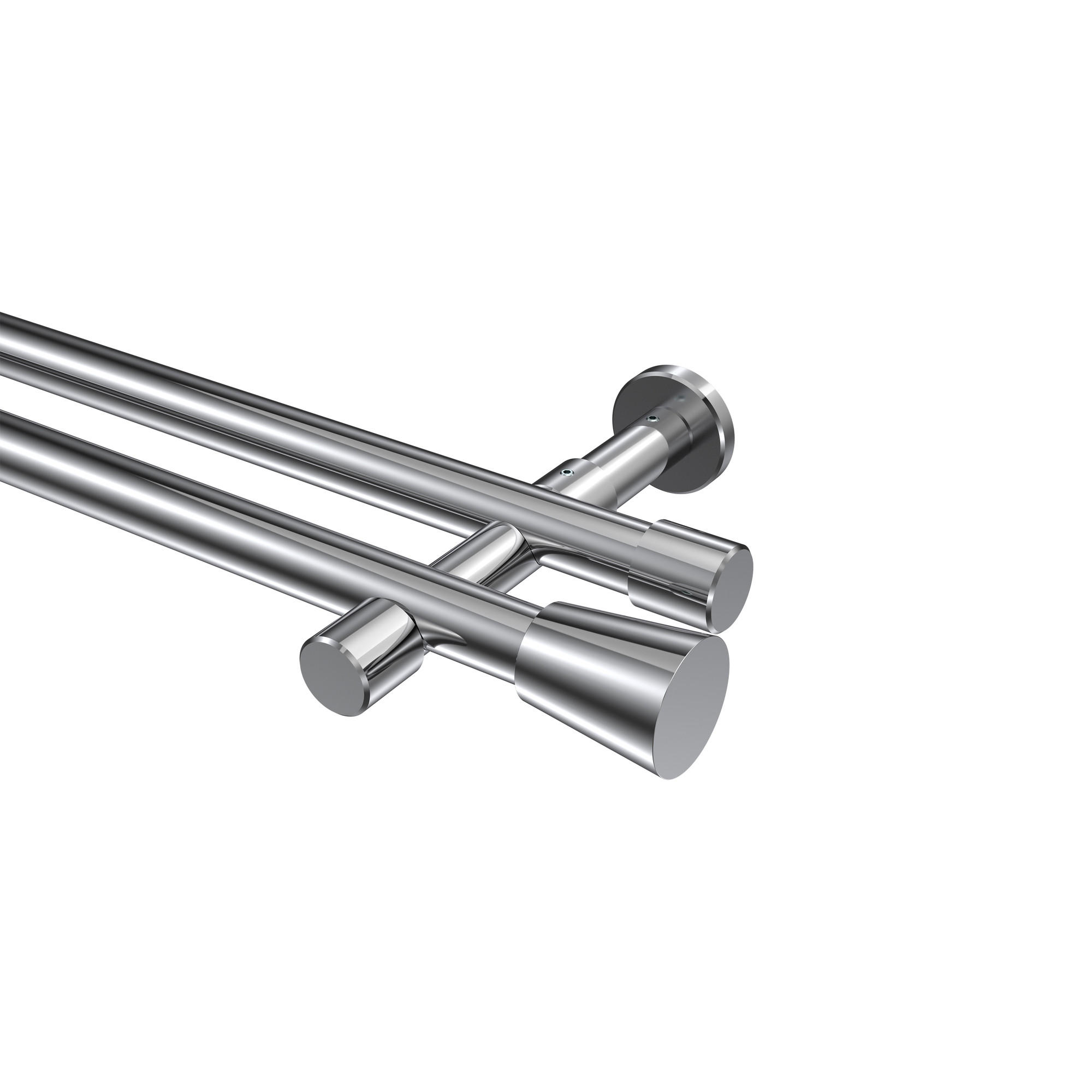 GARDINENSTANGEN-SET Prestige Sitra 480 cm (geteilt in 3 x 160 cm), 2-läufig (ohne Ringe), 20 mm Ø Chrom - Chromfarben, Metall (480cm) - INTERDECO