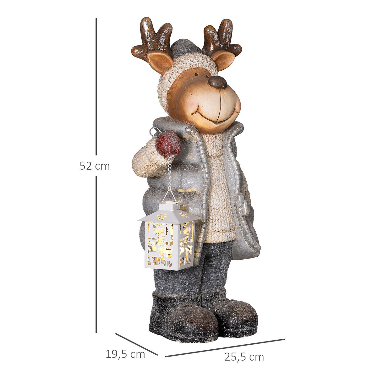 WEIHNACHTSDEKO Figur 52 cm Rentier mit Laterne Weihnachtsfigur mit LED-Licht - Multicolor, Metall (19.5/52/25.5cm) - HOMCOM