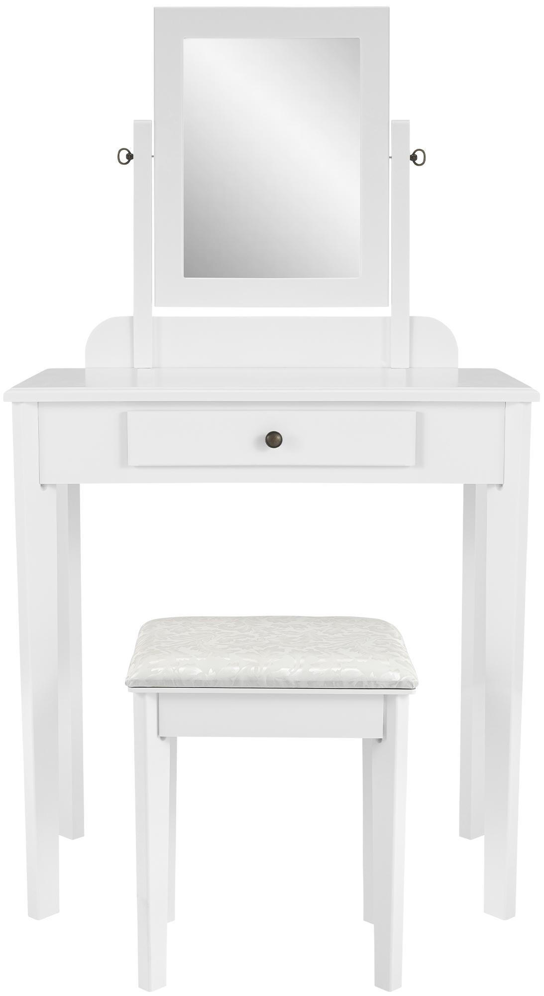 SCHMINKTISCH-SET LSpiegel Hocker 73x42x130cm Holz Weiß Kosmetiktisch-Set - Weiß, Holz (73/130/42cm) - DELUKE