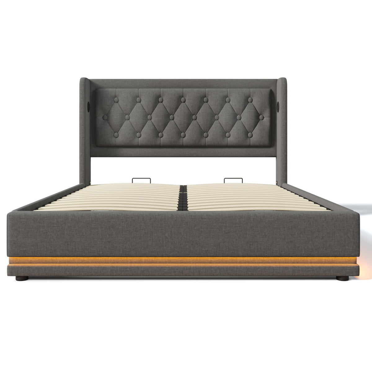 POLSTERBETT 160/200 cm Grau aus Baumwolle mit Stauraum, LED und USB - Grau, Textil (160/200cm) - Flora Grace