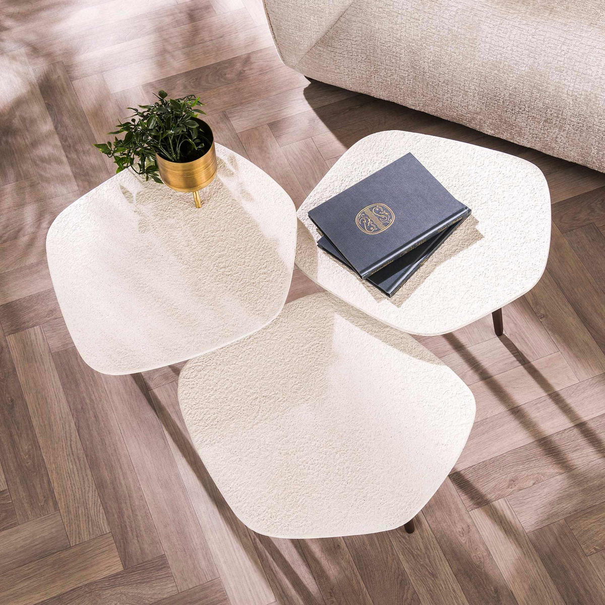 COUCHTISCH Ston Weiß 47/42/40 cm 3er-Set - Weiß, Metall (47/42/40cm) - Hoyz Collection