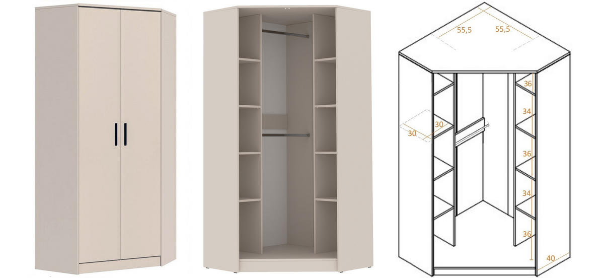 KLEIDERSCHRANK ECKSCHRANK G8/C CASHMERE 91/195/91 - Kaschmir/Schwarz, Holzwerkstoff/Kunststoff (91/195/91cm) - Marmex Möbel