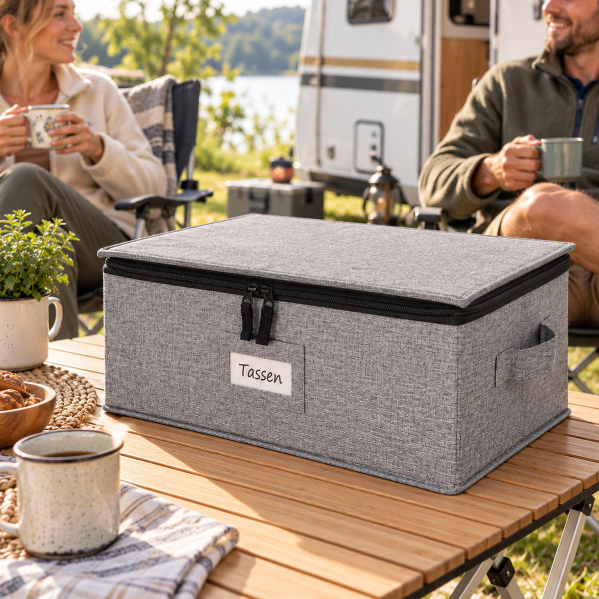 AUFBEWAHRUNGSBOX Grau 2er-Set für Gläser mit Trennwänden - Grau, Wellpappe/Kunststoff (41.5/27/34cm) - Relaxdays