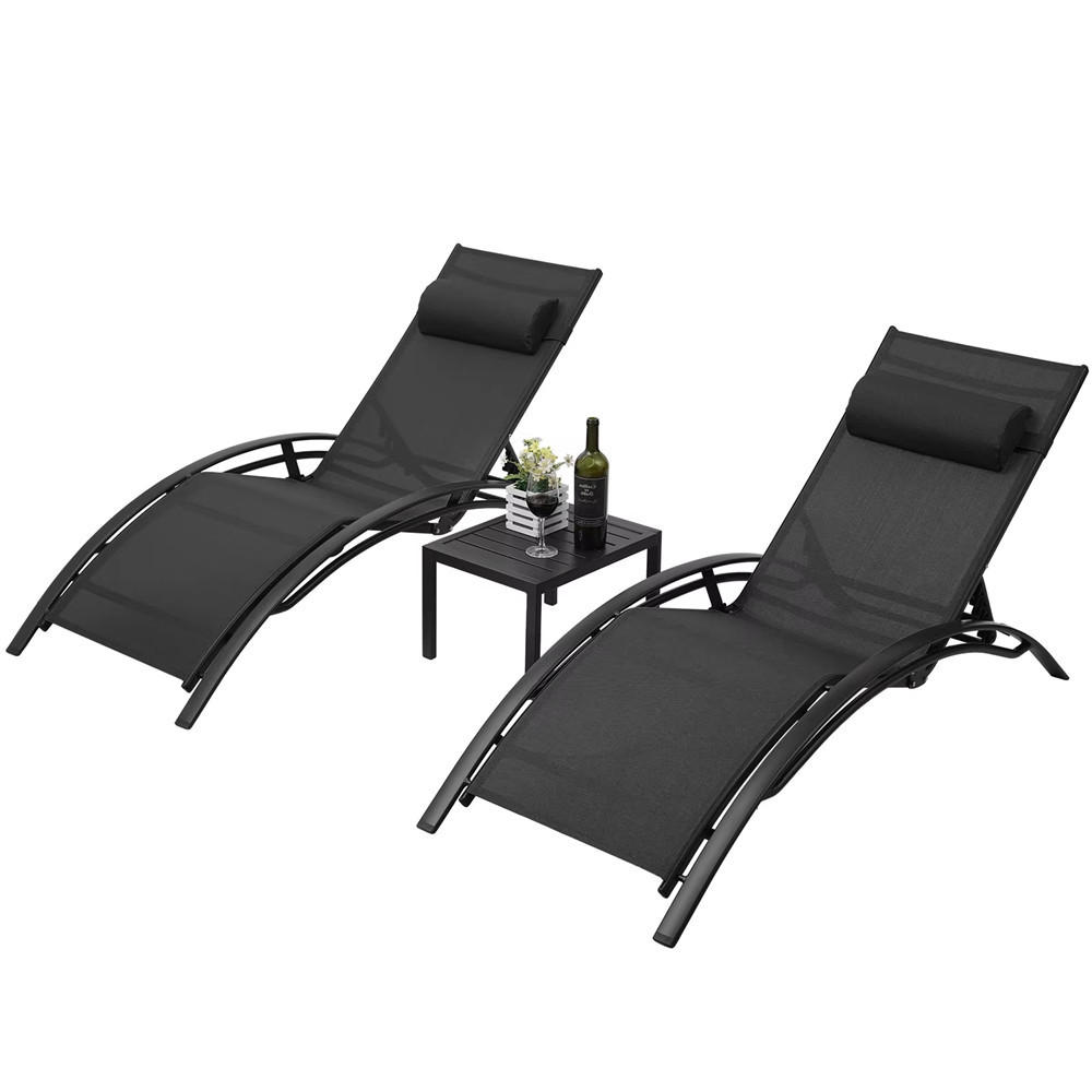 GARTENLIEGE 3ER SET Aluminium mit Tisch - Schwarz, Metall (49.8/81.8/152.4cm) - Kaket