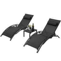 GARTENLIEGE 3ER SET Aluminium mit Tisch - Schwarz, Metall (49.8/81.8/152.4cm) - Kaket