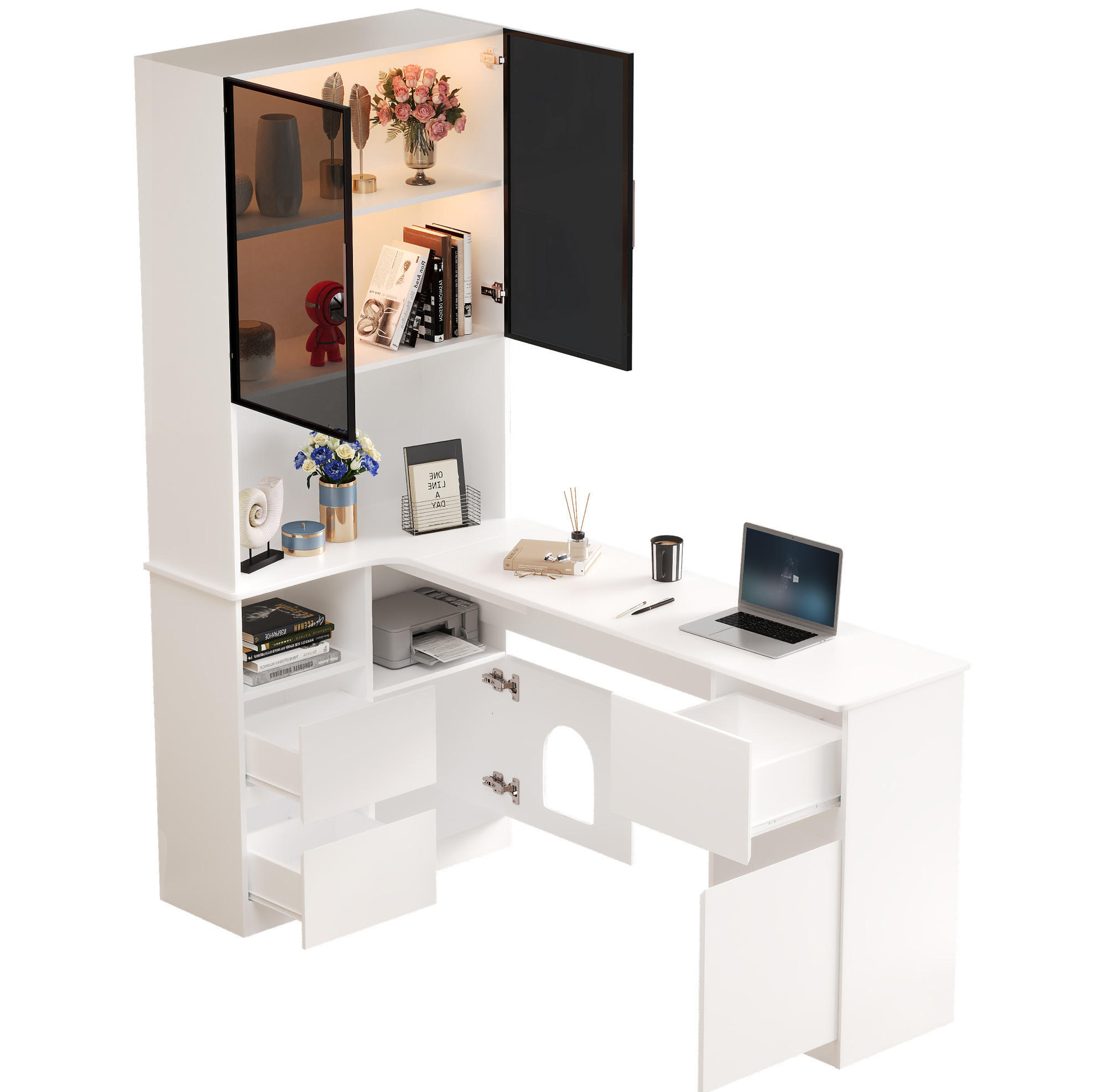 HIGHBOARD 120/80/180 cm Weiß aus MDF mit LED-Beleuchtung - Weiß, Holzwerkstoff (80/180/120cm) - OKMYHOME