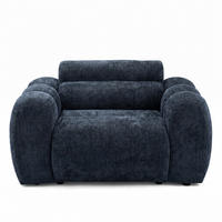 SESSEL VEER, Breite 131 cm Chenille Webstoff Marine - Schwarz/Dunkelblau, Holz/Kunststoff (131/75/92cm) - Muffo