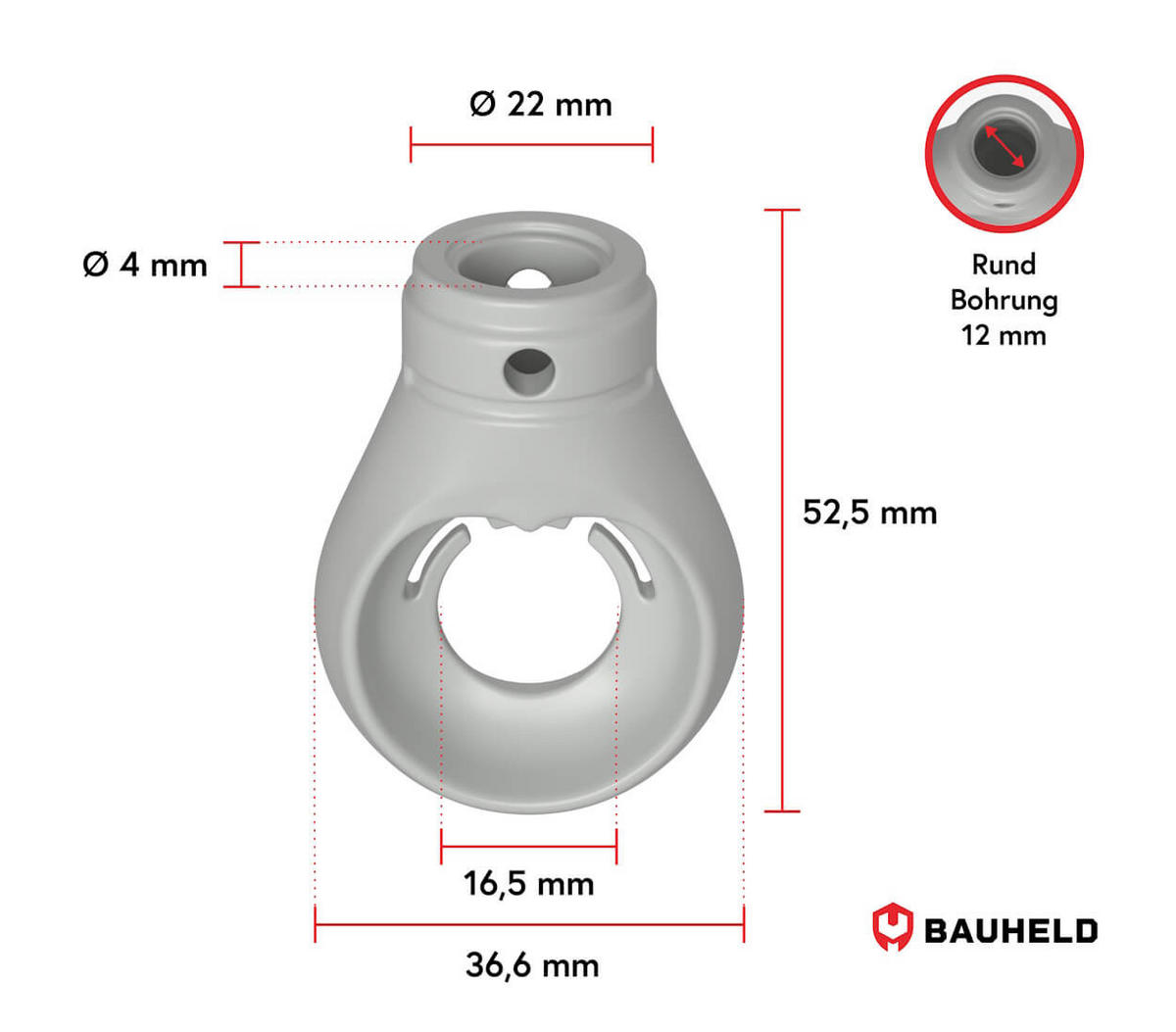MARKISENÖSE Rund 12 mm Ral 7035 für Kugelhaken - Grau, Kunststoff (1.2/5.2/5.2cm) - BAUHELD