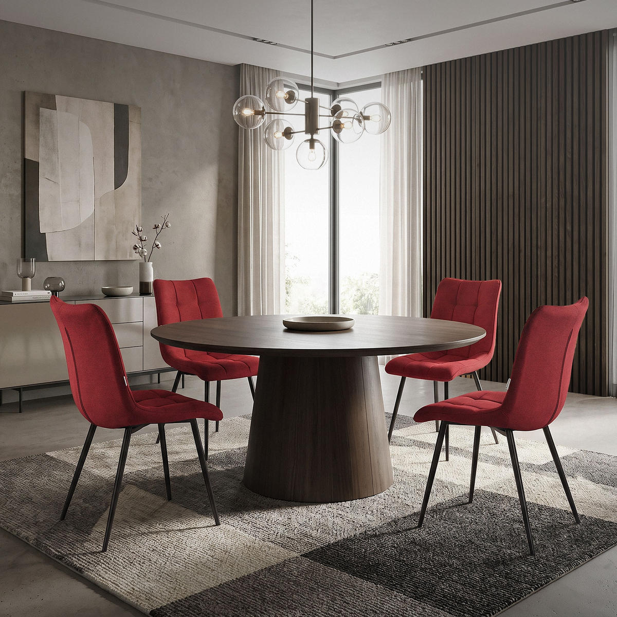 ESSZIMMERSTUHL 6er Set - Rot/Schwarz, Textil/Metall (49/89/60.5cm) - ML-DESIGN