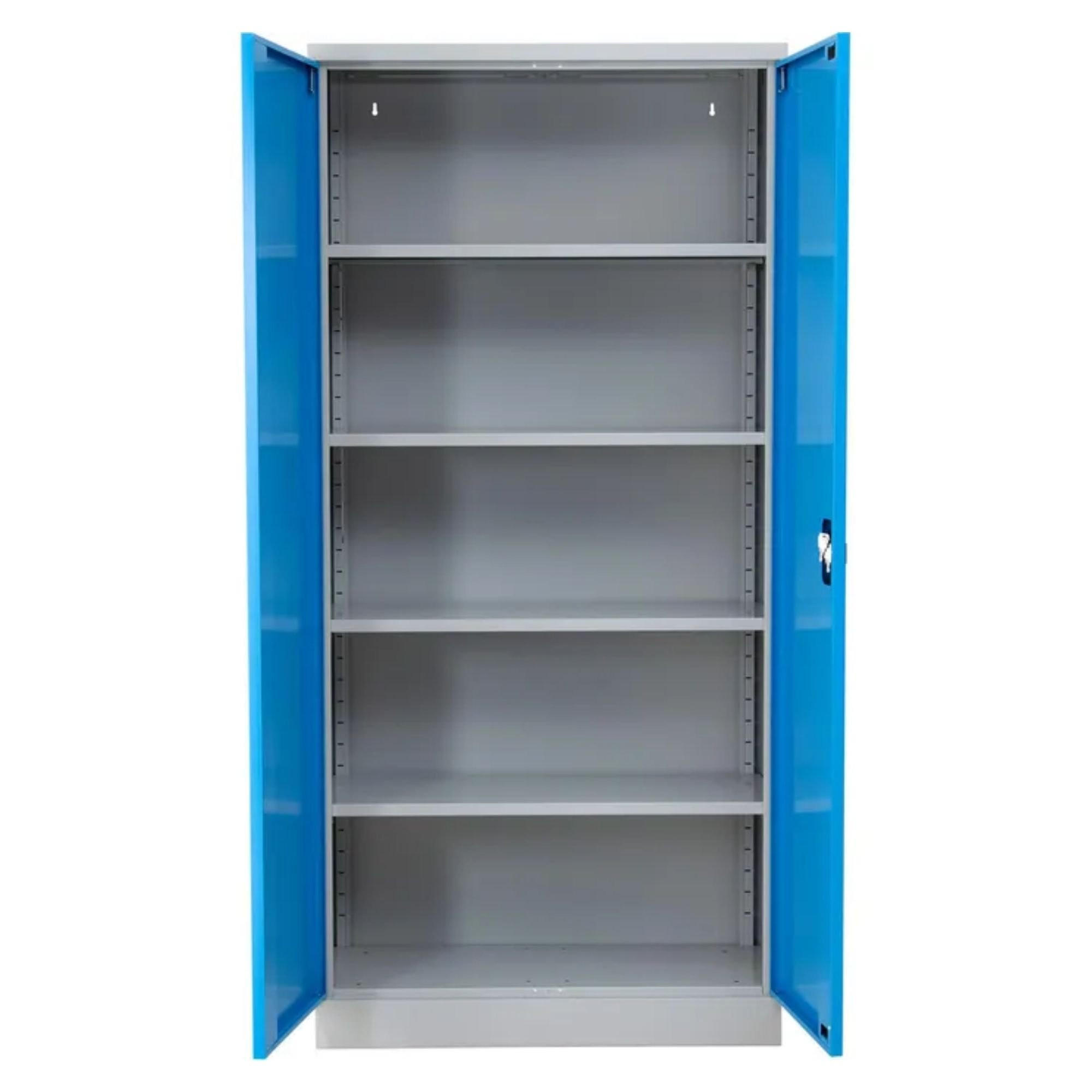 STAHLSCHRANK Bee mit 8 lackierten Fachböden 195x92x42 cm Korpusfarbe Lichtgrau Frontfarbe Lichtblau - Hellblau, Metall (92/195/42cm)