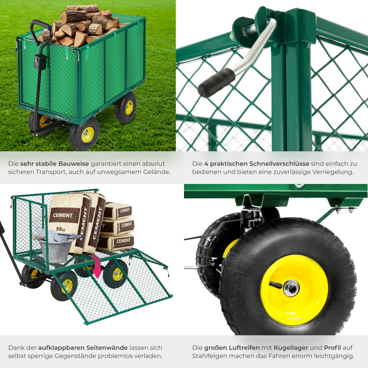 BOLLERWAGEN , Belastbarkeit 544 kg, grün - Grün, Metall (54/79.5/108cm) - tectake