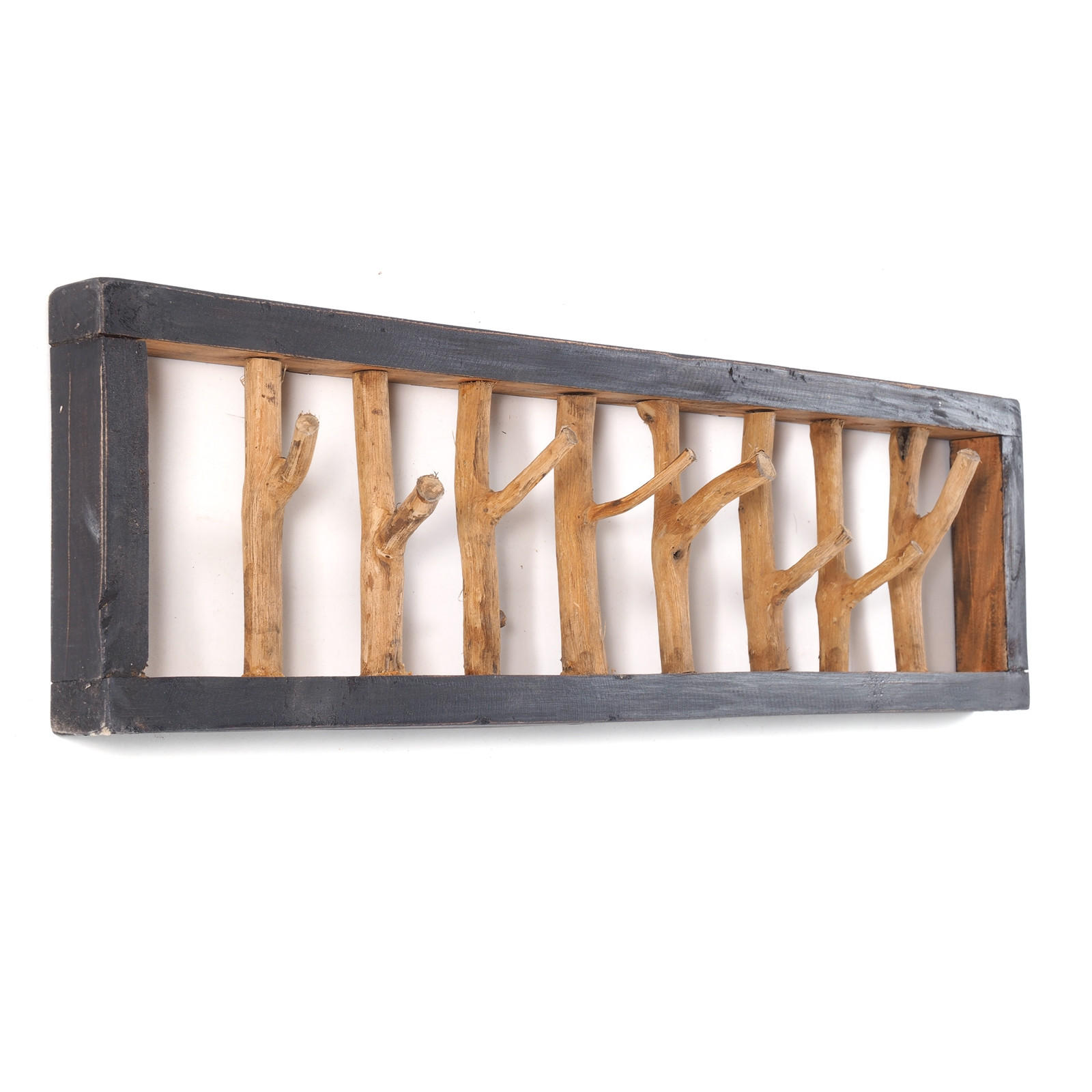 WANDGARDEROBE TREIBHOLZ UNIKAT 80 Recyclingholz massiv, 8 Haken 04 schwarz-natur - Graubraun, Holz (80/22/12cm) - DESIGN DELIGHTS