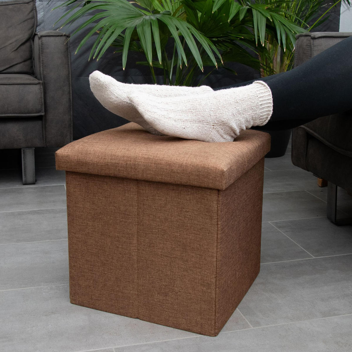 SITZBOX mit Stauraum 30/30/30 cm (Braun) - Braun, Textil (38/38/38cm) - Intirilife