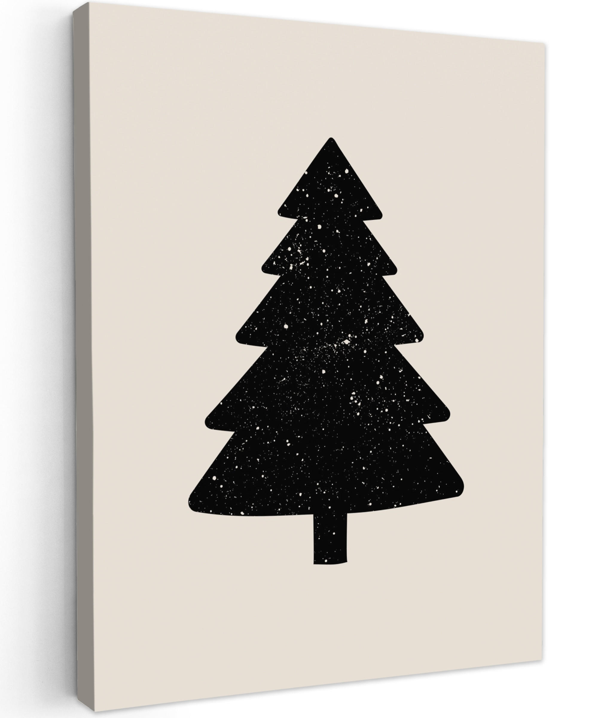 LEINWANDBILD Weihnachtsbaum - Schwarz - Urlaub - Beige 60x80 cm - Schwarz, Textil (60/80cm) - MuchoWow