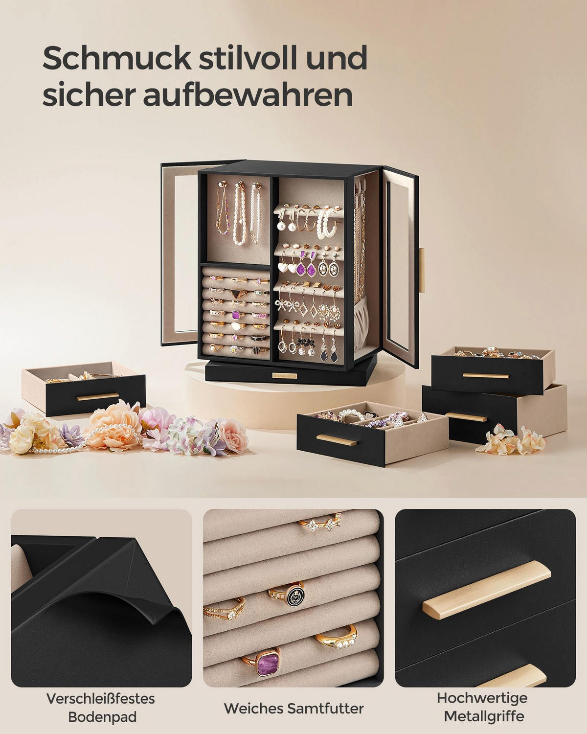 SCHMUCKKÄSTCHEN PORT-AU-PRINCE - Schwarz, Holzwerkstoff (22.2/28.5/16cm) - Hansiro